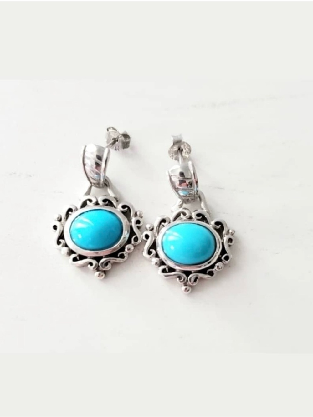 Sterling Silver Turquoise Drop Earrings - Blue Stone